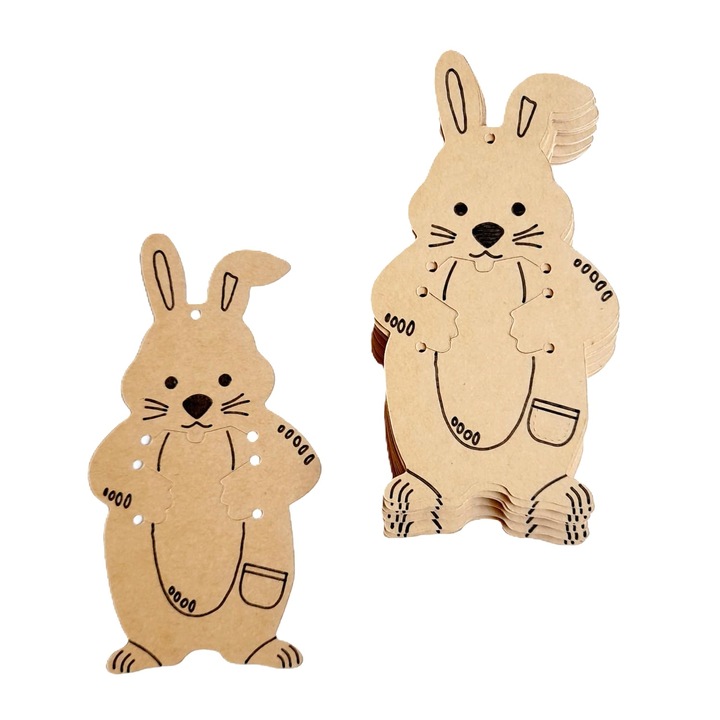 Etichete, decorative din carton, in forma de Iepuras, natur, 30 buc, 14x7, 5 cm