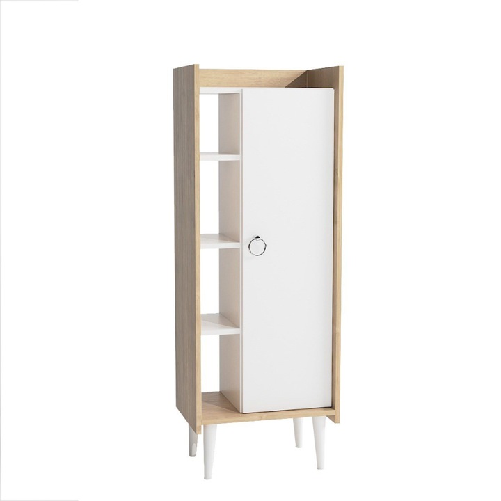 Dulap, Quasar & Co.®, mobilier living/dormitor, 50 x 29.8 x 137 cm, MDF, alb/stejar