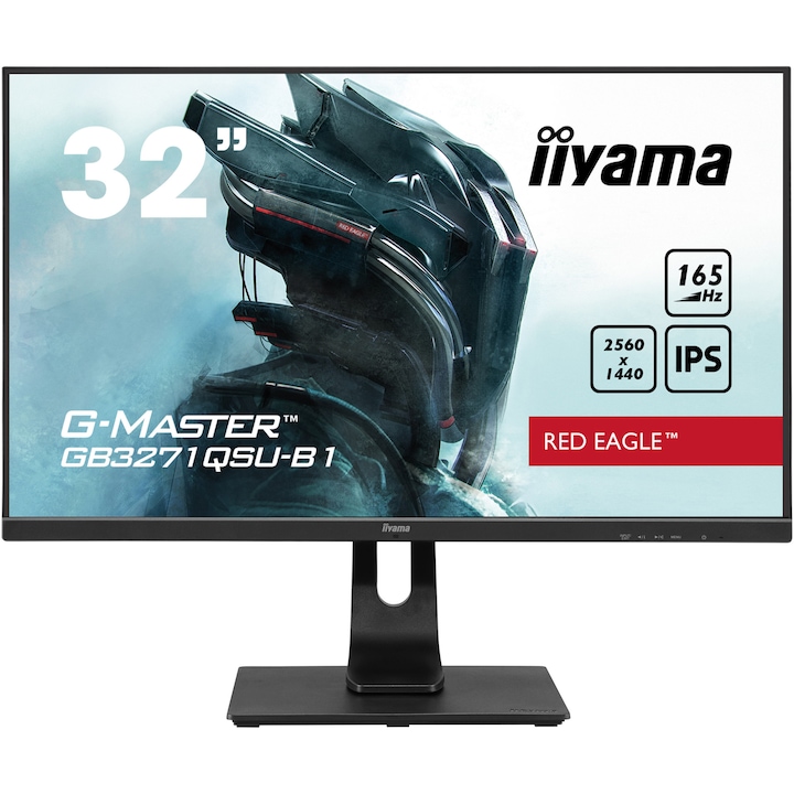 Játékmonitor LED IPS iiyama G-Master GB3271QSU-B1 31,5" WQHD, HDMI, Display Port, 165Hz, AMD FreeSync™ Premium technológia, RED EAGLE™, HAS (120 mm), Vesa, fekete