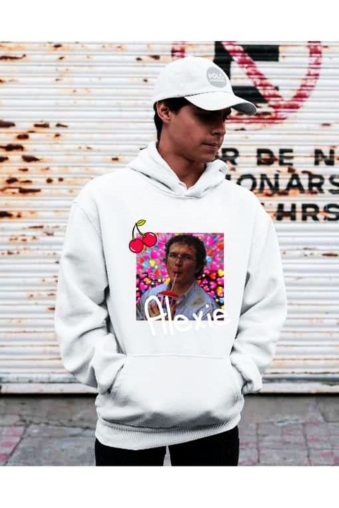 Hanorac cu glugă pentru bărbați Alexei cherry stranger things, Alb