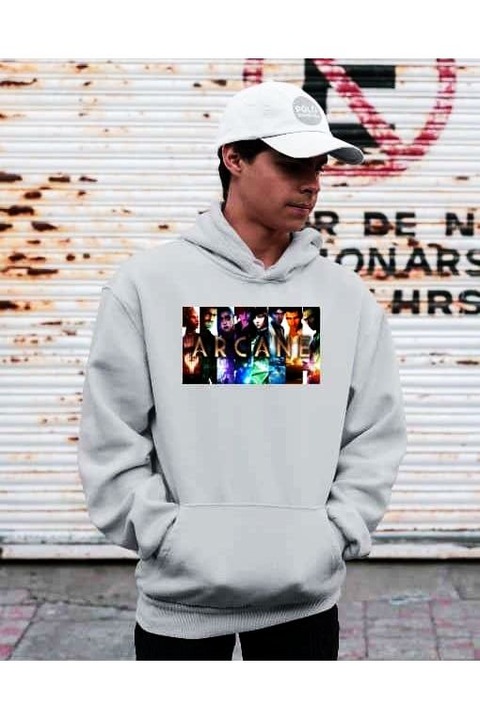 Hanorac de damă cu caractere și litere Arcane, Gri