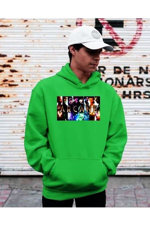 Hanorac de damă cu caractere și litere Arcane, Verde