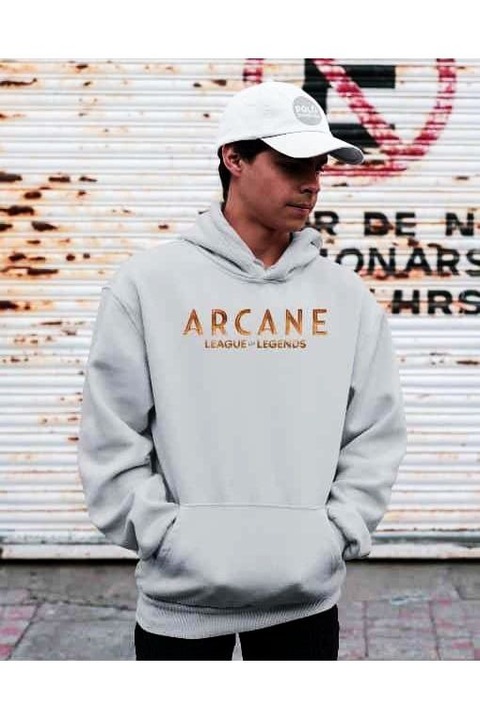 Hanorac cu logo colorat Arcane pentru femei, Gri