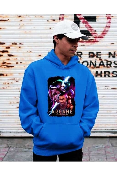 Hanorac cu imagine colorată Arcane pentru femei, Albastru royal
