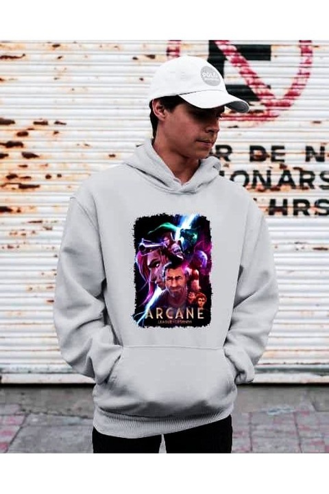 Hanorac cu imagine colorată Arcane pentru femei, Gri