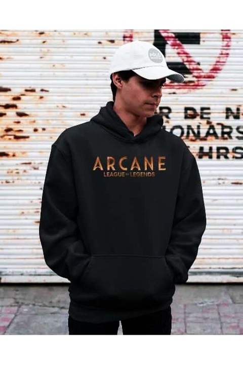 Hanorac cu logo colorat Arcane pentru femei, Negru