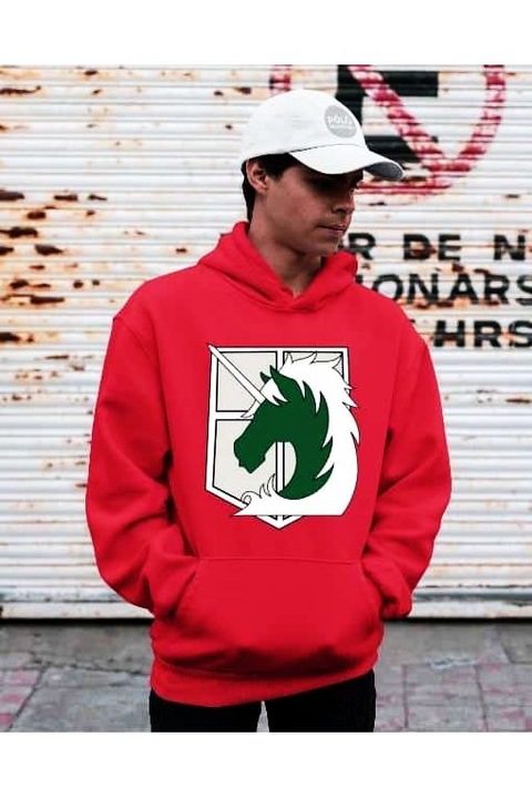 Hanorac cu glugă cu logo Attack on Titan Rider pentru bărbați, Rosu