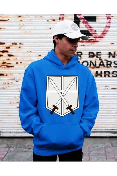 Hanorac cu glugă cu logo Attack on titan sword pentru femei, Albastru royal