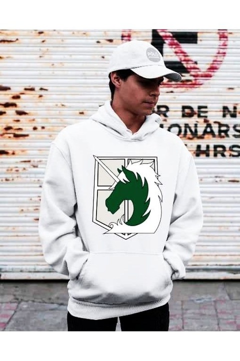 Hanorac cu glugă cu logo Attack on Titan Rider pentru femei, Alb