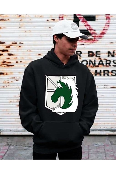 Hanorac cu glugă cu logo Attack on Titan Rider pentru femei, Negru