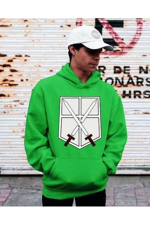 Hanorac cu glugă cu logo Attack on titan sword pentru femei, Verde