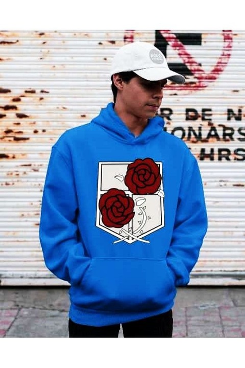 Hanorac cu glugă cu logo Attack on Titan, pentru femei, Albastru royal