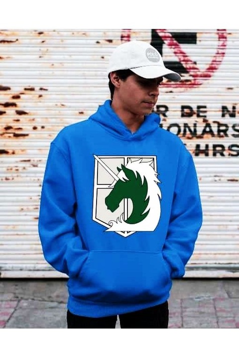 Hanorac cu glugă cu logo Attack on Titan Rider pentru femei, Albastru royal