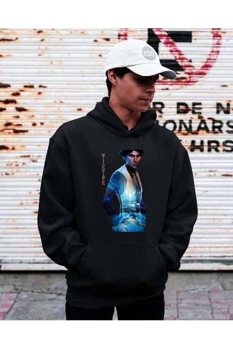 Arcane Viktor kapucnis férfi pulóver, Fekete