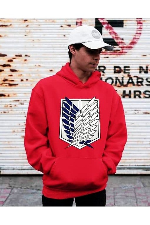 Hanorac cu glugă cu logo Attack on Titan pentru femei, Rosu