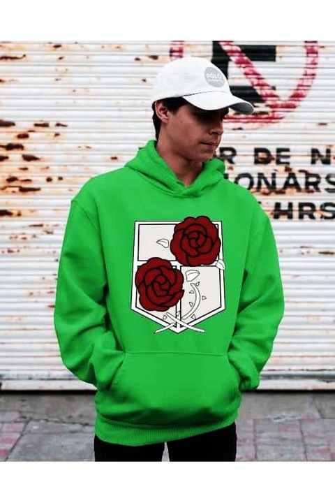 Hanorac cu glugă cu logo-ul Attack on Titan, pentru bărbați, Verde