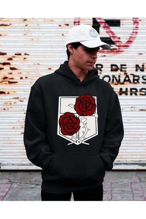 Hanorac cu glugă cu logo Attack on Titan, pentru femei, Negru