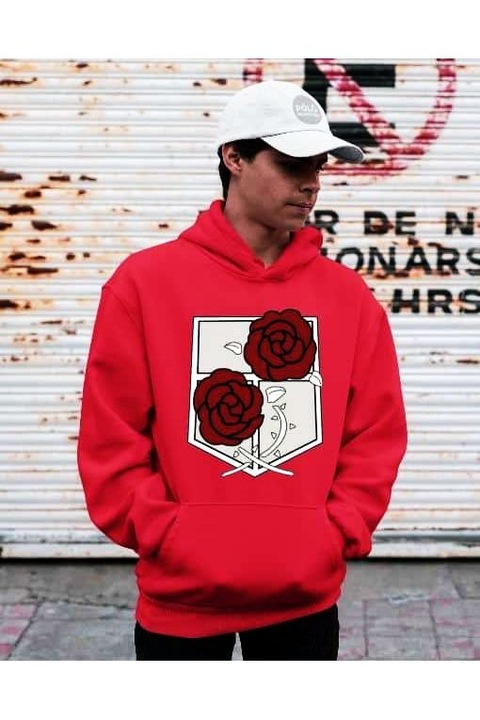 Hanorac cu glugă cu logo-ul Attack on Titan, pentru bărbați, Rosu