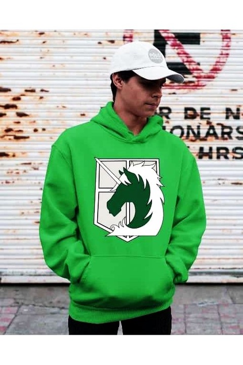 Hanorac cu glugă cu logo Attack on Titan Rider pentru femei, Verde