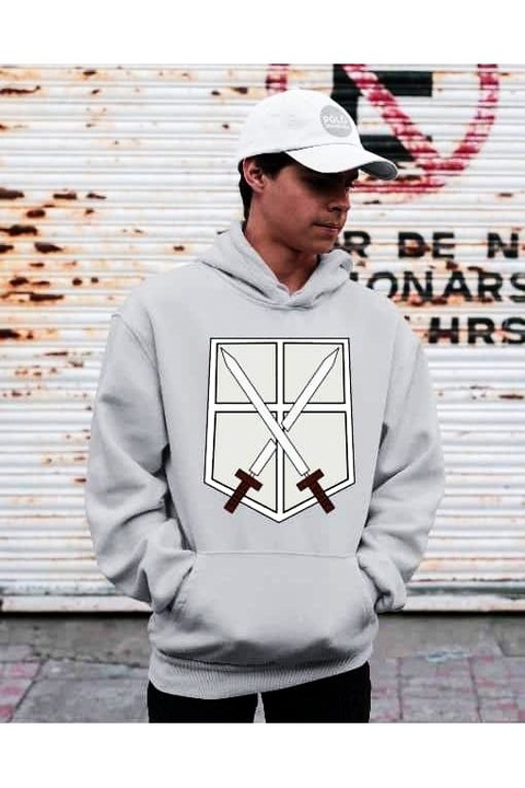 Hanorac cu glugă cu logo Attack on titan sword pentru femei, Gri