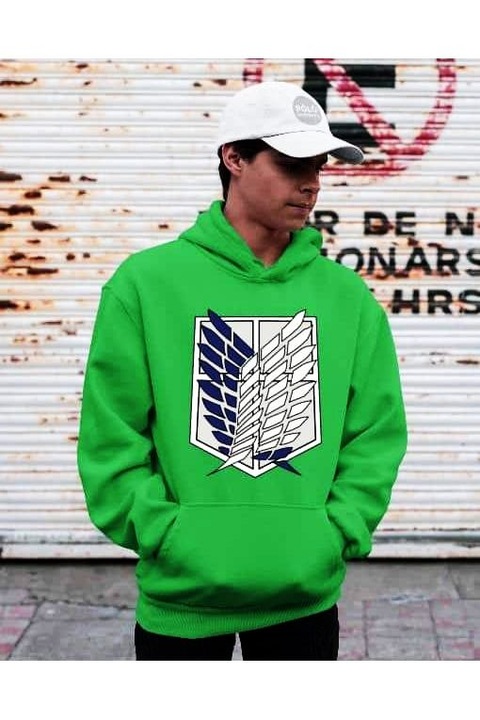 Hanorac cu glugă cu logo Attack on Titan pentru femei, Verde