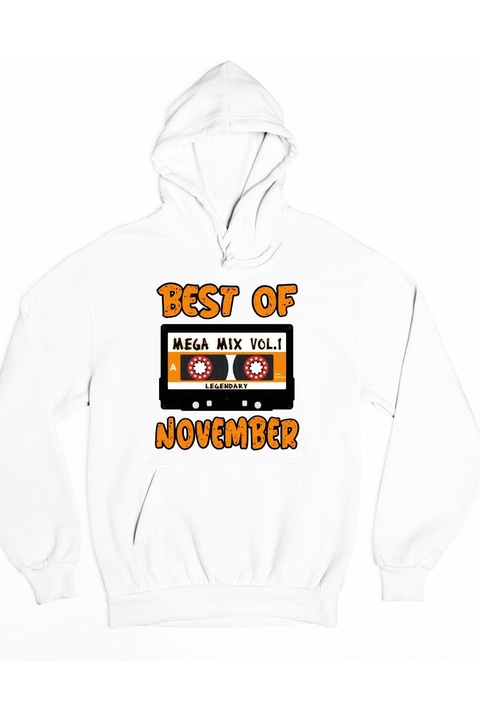 Hanorac cu glugă Best of November pentru bărbați, Alb