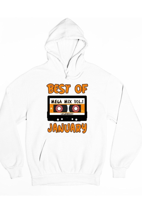 Best of cassette ianuarie pulover de damă cu glugă, Alb