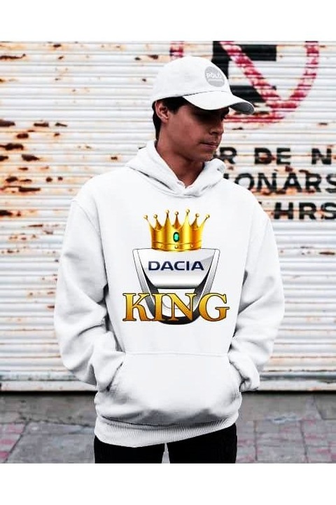 Pulover barbatesc Dacia king, Alb