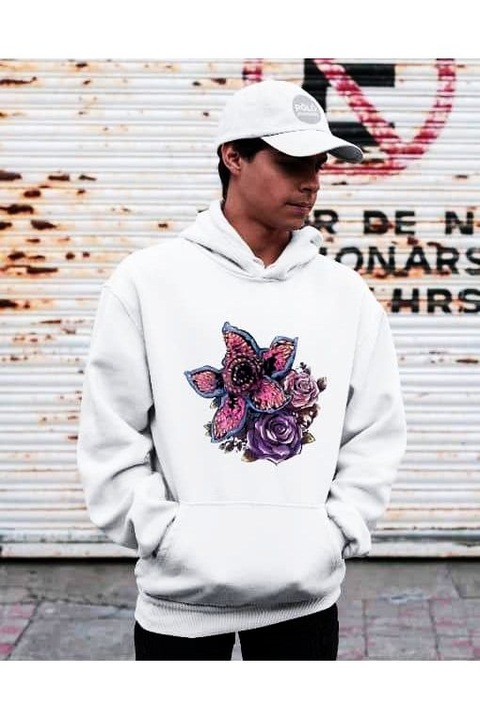 Hanorac cu glugă Demorose Stranger Things pentru femei, Alb