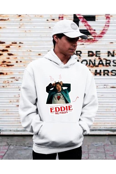 Hanoracă de damă Eddie Munson cu corn și coadă de diavol lucruri străine, Alb