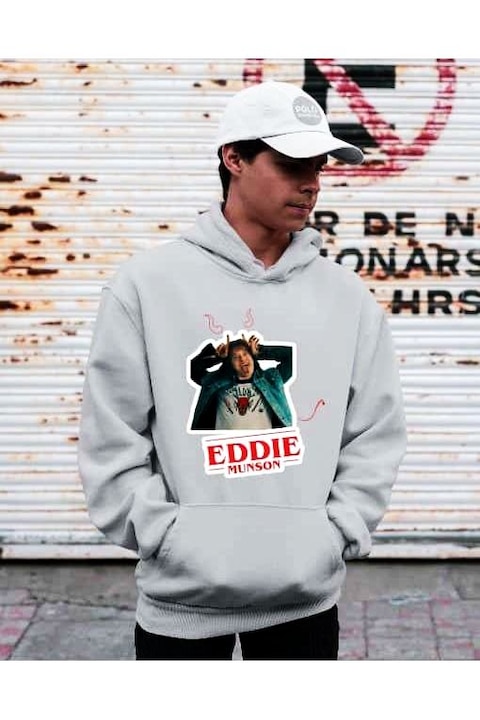 Hanoracă de damă Eddie Munson cu corn și coadă de diavol lucruri străine, Gri