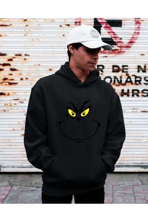 Hanorac cu glugă Grinch Face pentru femei, Negru