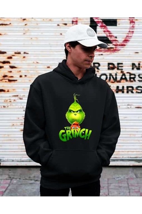 Hanorac Grinch cu glugă și logo, Negru