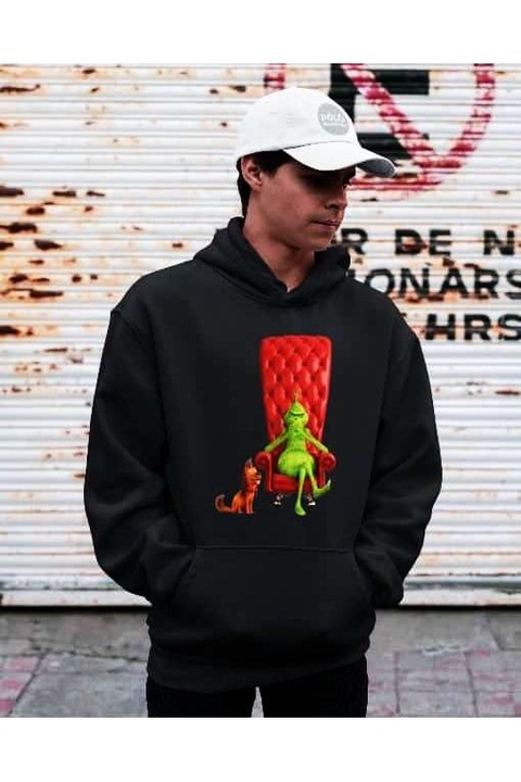 Fotoliu roșu Grinch hanorac cu glugă pentru femei, Negru