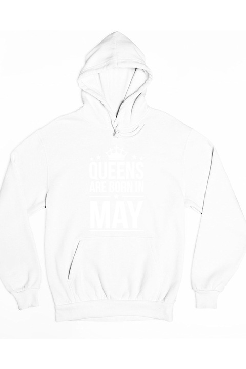Queens are born in may kapucnis férfi pulóver, Fehér