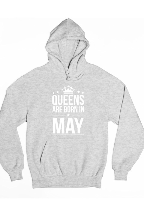 Queens are born in may kapucnis férfi pulóver, Szürke