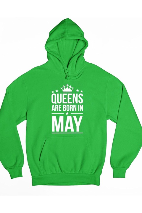 Queens are born in may kapucnis férfi pulóver, Zöld