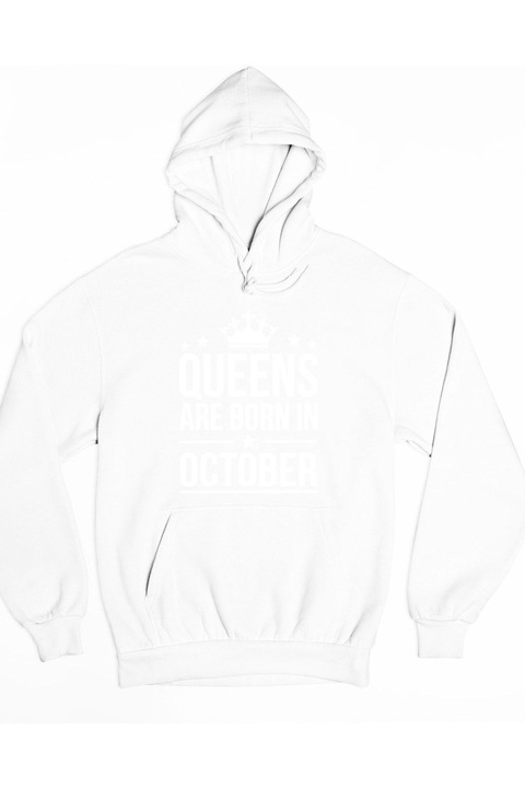 Queens are born in october fehér kapucnis férfi pulóver, Fehér