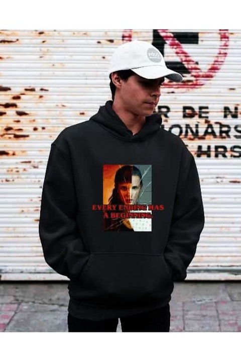 Stranger things every ending has a beginning kapucnis férfi pulóver, Fekete