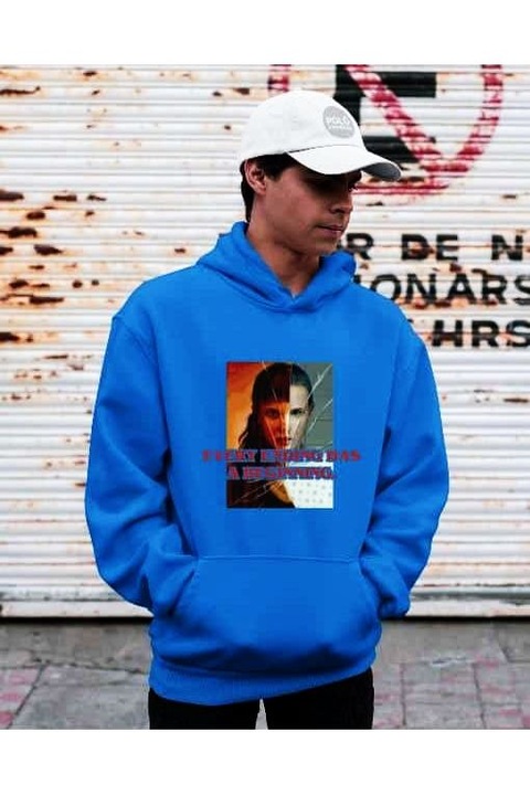 Stranger things every ending has a beginning kapucnis férfi pulóver, Királykék