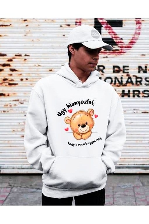 Úgy hiányoztál hogy a rosseb egyen meg kapucnis férfi pulóver, Fehér