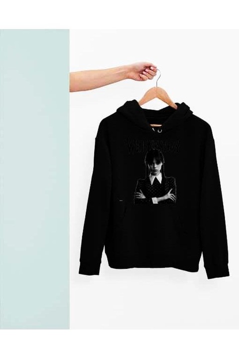 Wednesday b&w hanorac negru cu glugă pentru femei, Negru