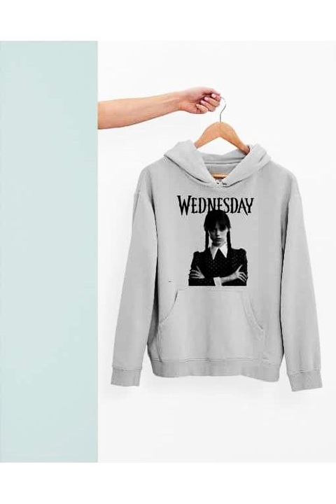 Wednesday b&w hanorac negru cu glugă pentru femei, Gri