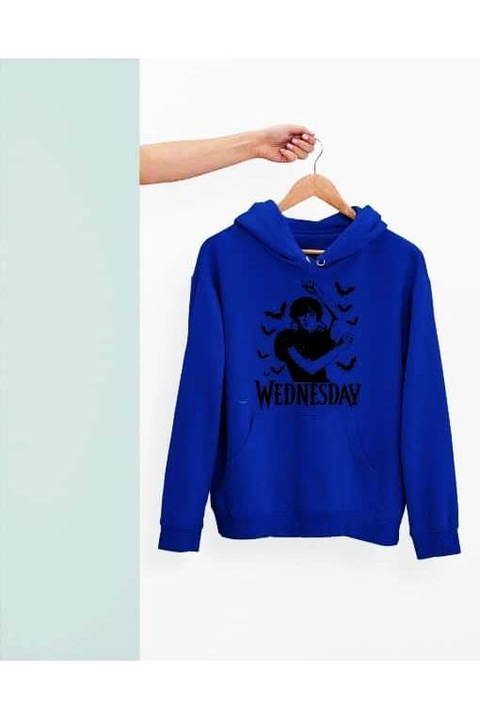 Hanorac de damă Wednesday dance cu glugă cu lilieci, Albastru royal