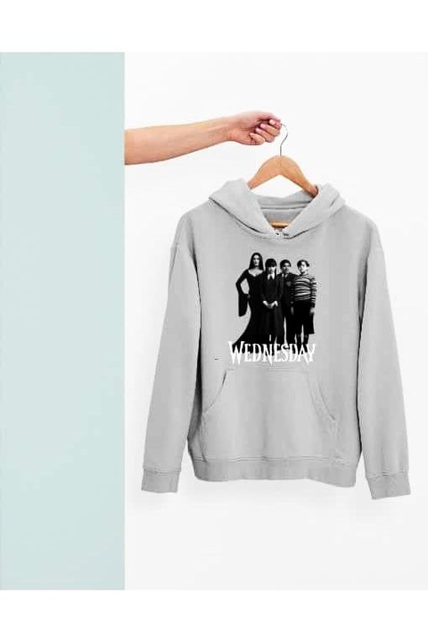 Hanorac cu glugă alb-negru Wednesday Adams pentru femei, Gri