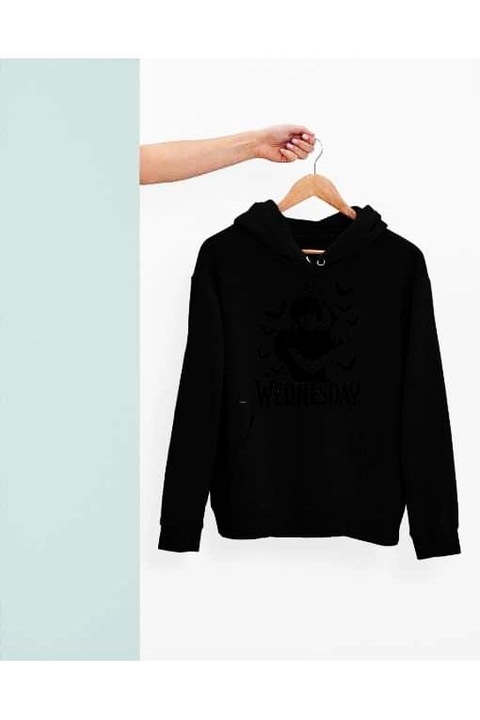 Hanorac de damă Wednesday dance cu glugă cu lilieci, Negru