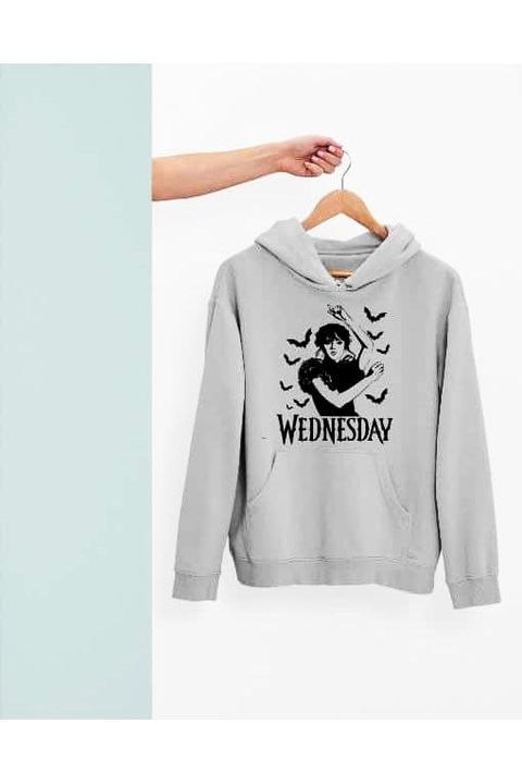 Hanorac de damă Wednesday dance cu glugă cu lilieci, Gri