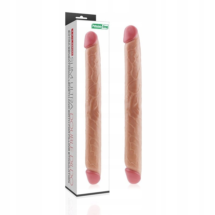 Dildo Dublu, Realistic Slim Ultra Double, 45 cm, flexibil, texturat, PVC body-safe