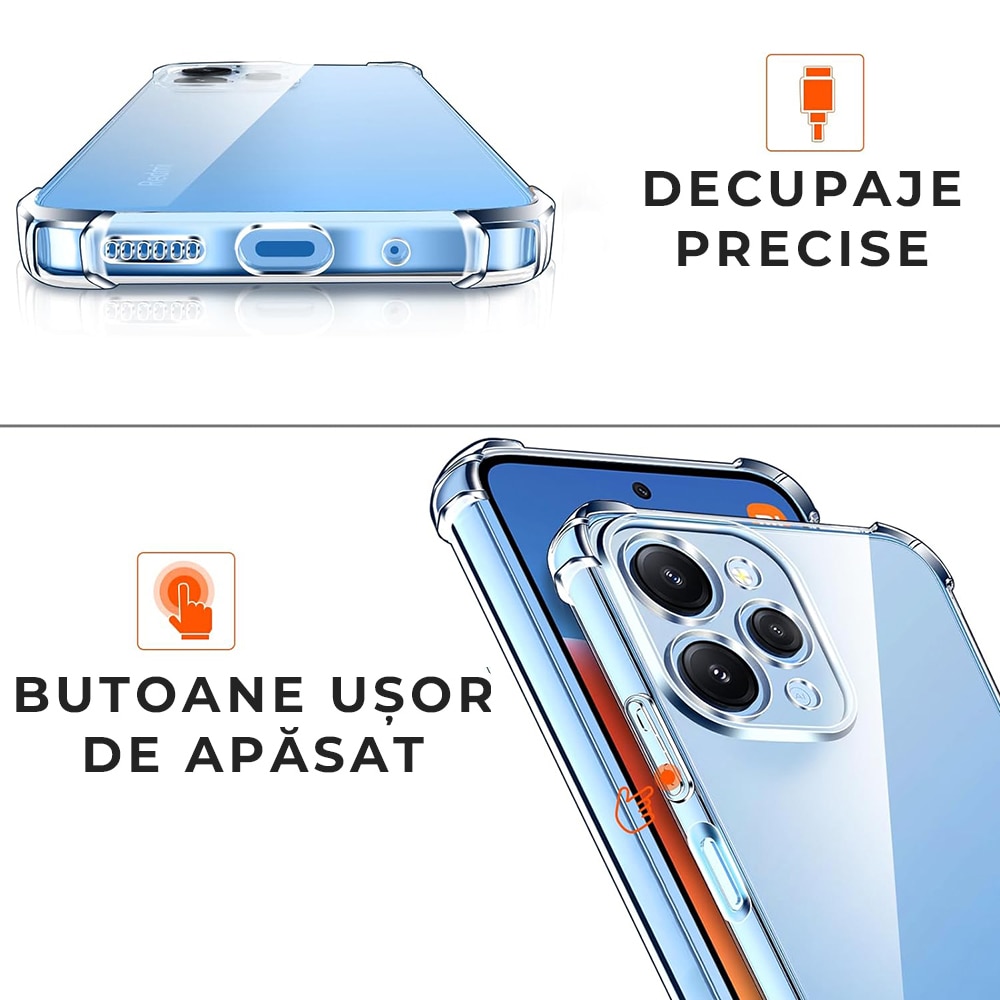 Husa pentru Xiaomi Redmi 12 4G / 12 5G Daden® Clear Silicone, Protectie Camera, Antisoc, Transparenta