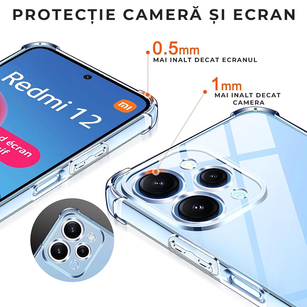 Husa pentru Xiaomi Redmi 12 4G / 12 5G Daden® Clear Silicone, Protectie Camera, Antisoc, Transparenta